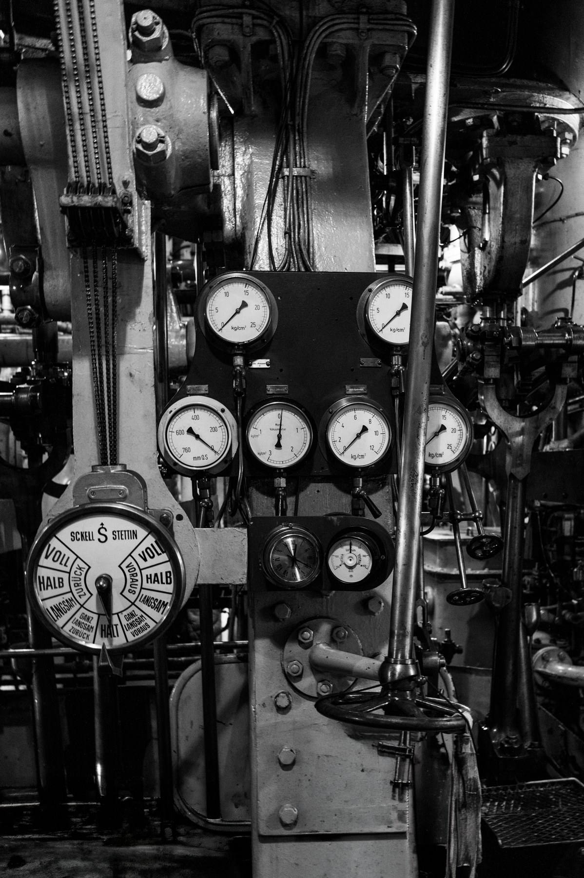 SS Stettin engine room, Plate 4: Control Station — photograph by Don Gillikin